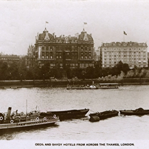 London - Cecil and Savoy Hotels from across the River Thames