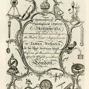 London Trade Card - James Simons, Scientiific Instruments