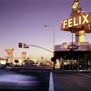Los Angeles Street scene with cadillac garage, USA Los Angeles Street scene with cadillac garage, USA