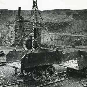 Lowering a tram, Penyrorsedd Slate Quarry, North Wales