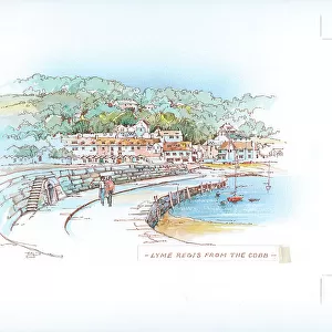 Lyme Regis from the Cobb Landscape scene England
