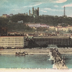 Lyon, The Palace of Justice Bridge and Fourviere Hill