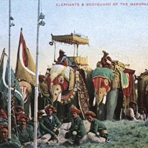 Maharaja of Gwaliors state elephants and bodyguard, India