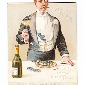 Man with champagne on a movable Christmas card