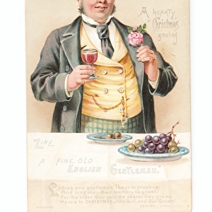 Man with a glass of port on a movable Christmas card