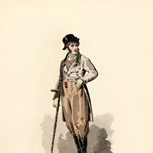 Man in loose fitting coat, waistcoat, trousers and boots