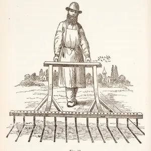 Man sowing seeds in lines, using mechanical device Man sowing seeds in lines, using mechanical device