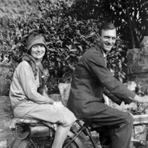 Man & Woman on a 1926 Douglas Douglas Model CW 350cc Motorcycle