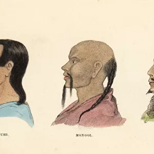 Manchu man, Mongol with pigtail, and Eleuth Mongol man