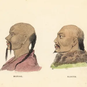 Manchu man, Mongol with pigtail, and Eleuth Mongol man