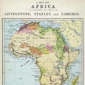 Map of Africa illustrating travels of explorers