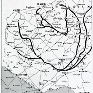 Map of France and Belgium, evacuation from Dunkirk, WW2
