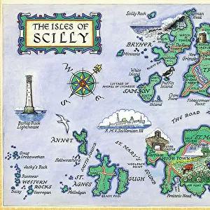 Map The Isles of Scilly Postcard England Watercolour