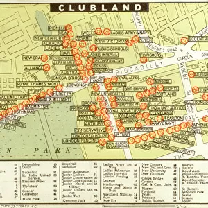 A map of Ladies and Gentlemans Clubs of London