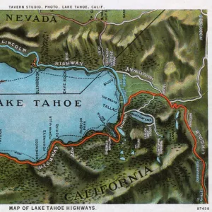 Map of the Lake Tahoe area, Nevada and California, USA