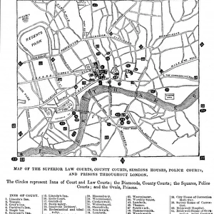 Map of London Courts and Prisons