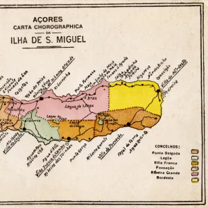 Map of Sao Miguel Island, Azores, Atlantic Ocean