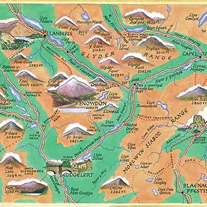 Map Snowdonia Postcard North Wales Watercolour