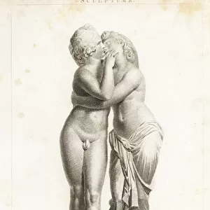 Marble statue of Cupid and Psyche kissing