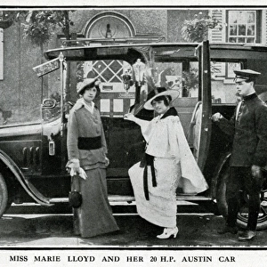 Marie Lloyd, entertainer, and her 20 hp Austin car