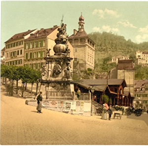 The market fountain, Carlsbad, Bohemia, Austro-Hungary