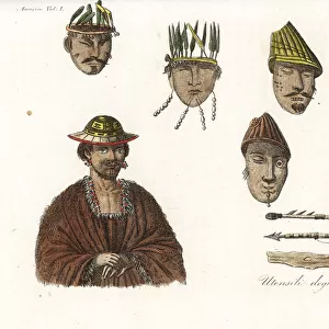Masks, hats and tools of the Aleut people