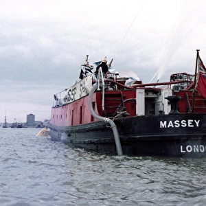Massey Shaw fireboat in action, River Thames, London