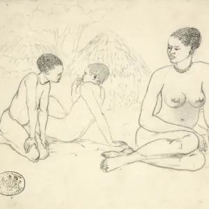 Matabele relaxing in front of their homes, c. 1869