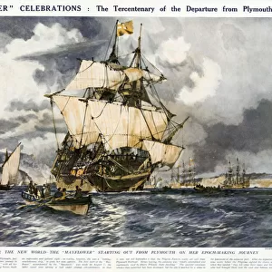 The Mayflower setting out from Plymouth