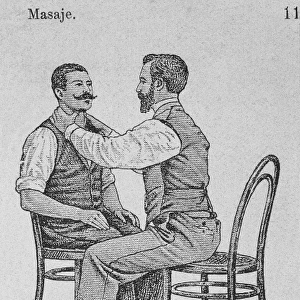 Medicine. Neck massage. 20th century. Engraving