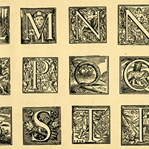 Medieval alphabet, ornate initials L-Y