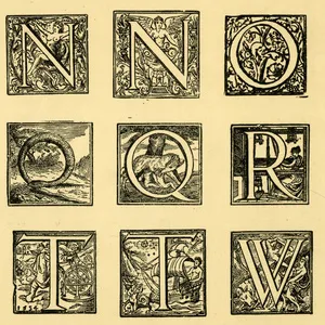 Medieval alphabet, ornate initials L-Y