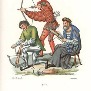 Medieval archers with crossbow and long bow
