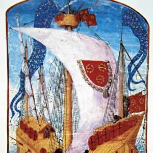 Medieval ship. Carrack. French Navy. Miniature