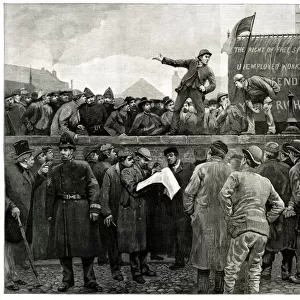 Meeting of unemployed men on Tower Hill, London