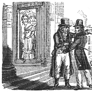 Men arguing outside a theatre, c. 1800
