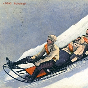 Five men on a bobsleigh, Switzerland