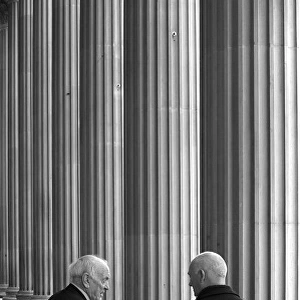 Two men in conversation, Liverpool, England