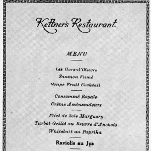 Menu for Kettners restaurant