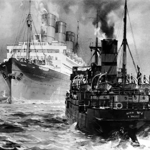Merchant Steamer and a Passenger Liner in the Brambles Chann Merchant Steamer and a Passenger Liner in the Brambles Chann