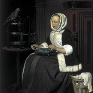 METSU, Gabriel (1629-1667). Young Girl at Work