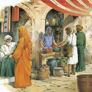 Middle Ages in Spain. Market scene