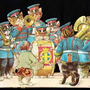 Military band of cats on a cutout greetings card