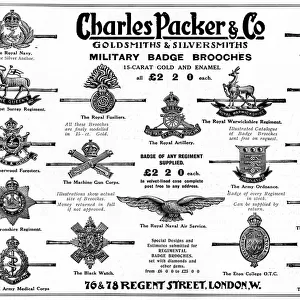 Military regimental badge brooches advertisement, WW1