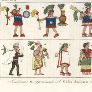 Moctezuma II and other Aztec figures depicted