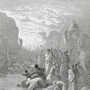 Moses brings forth water from the rock. Book of Exodus