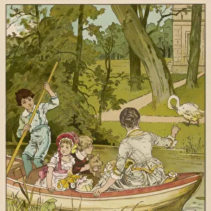Mother and children boating