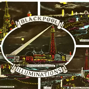 Multiview postcard, Blackpool Illuminations