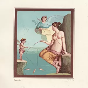Mural of Venus and cupid fishing with rods from the sea
