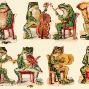 Musical frogs on eight Victorian scraps